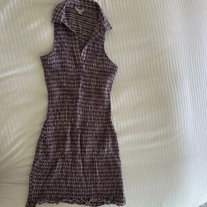 Anthro Sleeveless Purple Plaid Collared Dress